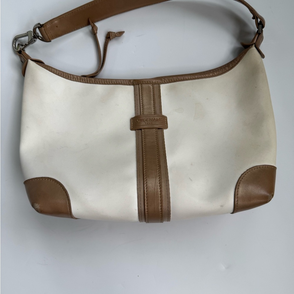 Longchamp White and Brown Shoulder Bag